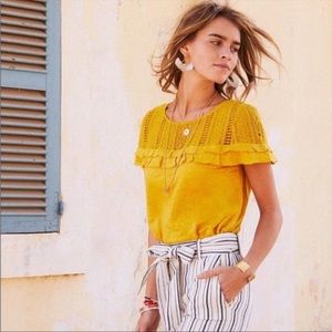 Sezane Lucette Saffron Linen T-shirt XS